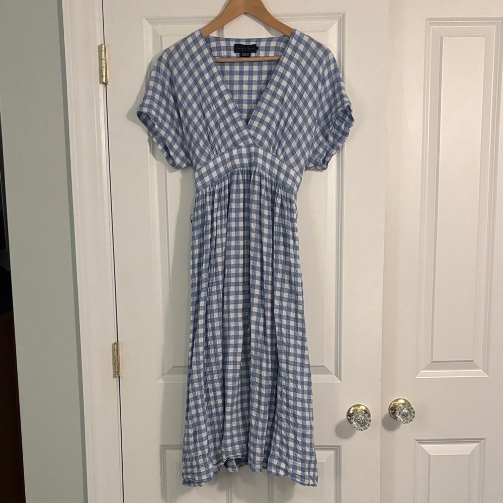 Hatch Carolina Maternity Dress in blue and white gingham